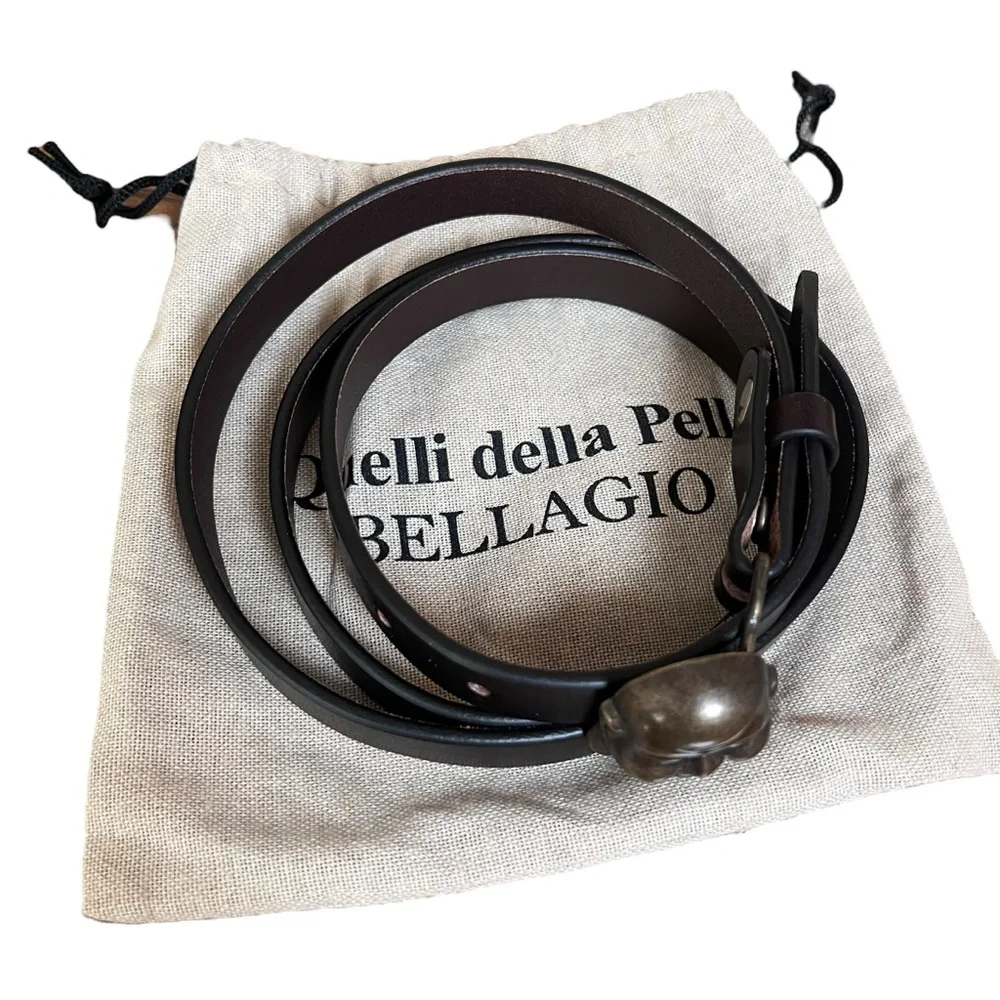 Quelli Della Pelle Handmade Brown Leather Belt Laughing Buddha Bellagio Italy XL - Picture 8 of 10